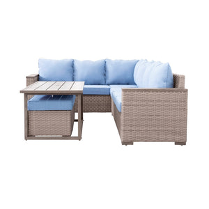 English Elm Elegant Resort Style Wicker Patio Sectional with Ottomans and Convertible Height Table B011P522882