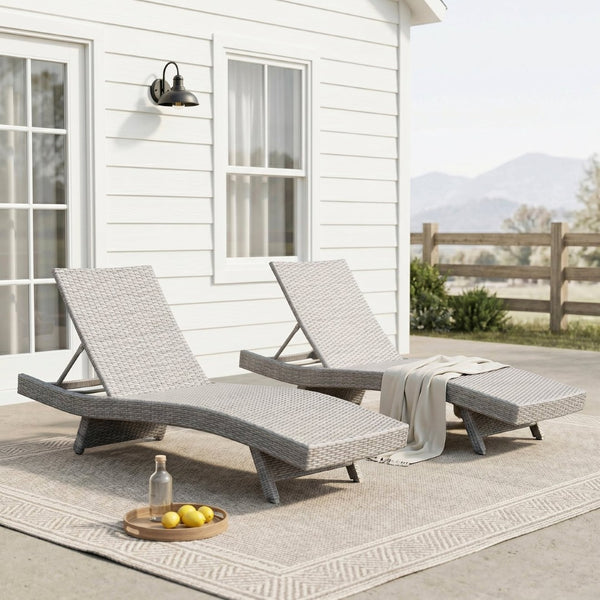English Elm Luxury Resin Wicker Outdoor Chaise Lounges Set of 2 Poolside Reclining Patio Seating Gray B011P526019