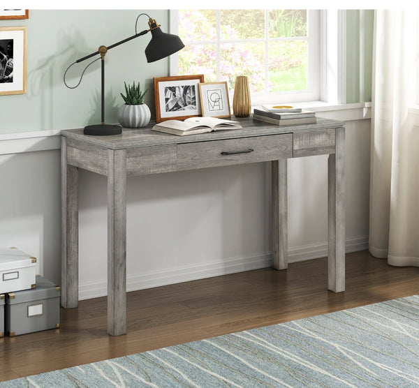 English Elm 1pc Contemporary Home Office Writing Desk Built-in Power Outlet Dovetail Drawer Study Gray B011P526020