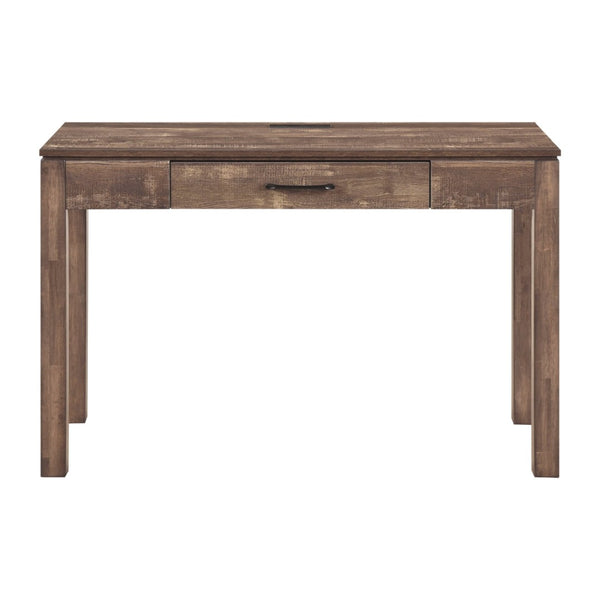 English Elm 1pc Contemporary Home Office Writing Desk Built-in Power Outlet Dovetail Drawer Study Rustic Brown B011P526021