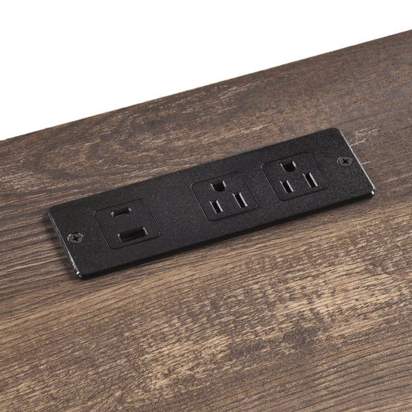 English Elm 1pc Contemporary Home Office Writing Desk Built-in Power Outlet Dovetail Drawer Study Rustic Brown B011P526021