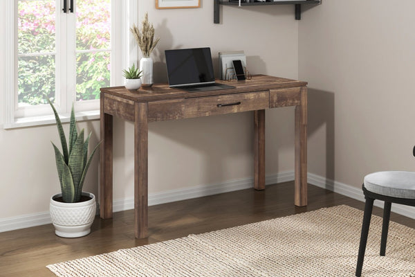 English Elm 1pc Contemporary Home Office Writing Desk Built-in Power Outlet Dovetail Drawer Study Rustic Brown B011P526021