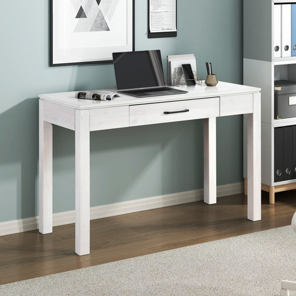 English Elm 1pc Contemporary Home Office Writing Desk Built-in Power Outlet Dovetail Drawer Study White B011P526022