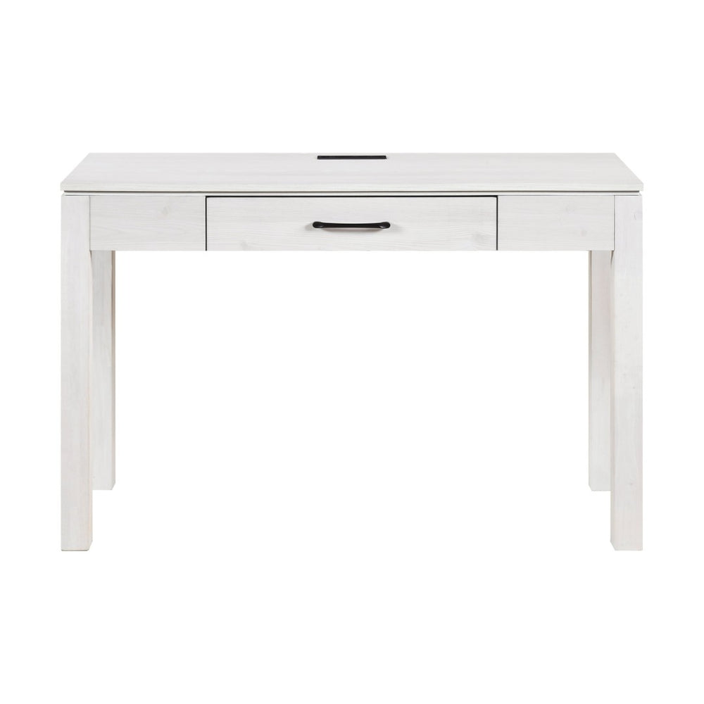English Elm 1pc Contemporary Home Office Writing Desk Built-in Power Outlet Dovetail Drawer Study White B011P526022