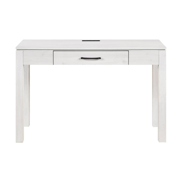 English Elm 1pc Contemporary Home Office Writing Desk Built-in Power Outlet Dovetail Drawer Study White B011P526022