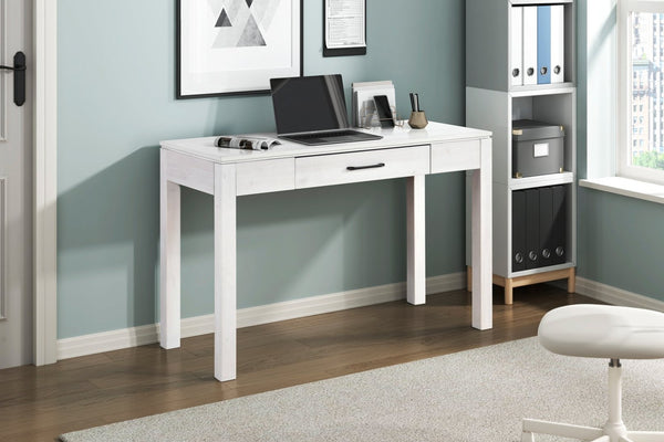 English Elm 1pc Contemporary Home Office Writing Desk Built-in Power Outlet Dovetail Drawer Study White B011P526022