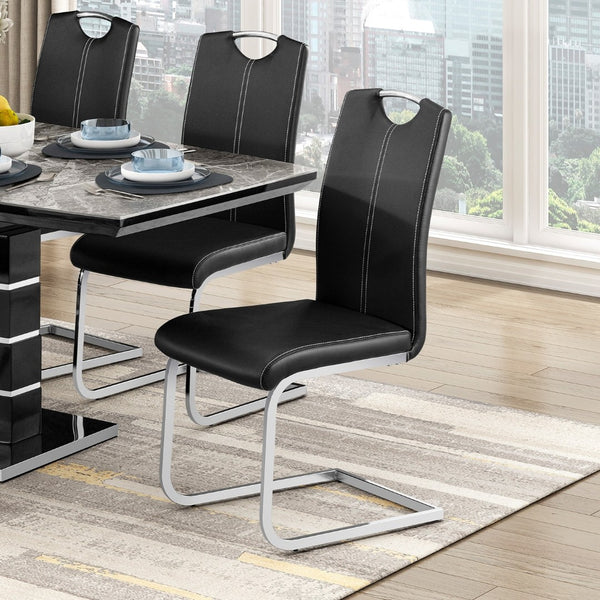 English Elm Modern Glam Cantilever Dining Chairs Faux Leather High Back Chrome Set of 2 B011P530510