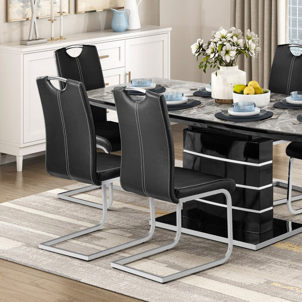 English Elm Modern Glam Cantilever Dining Chairs Faux Leather High Back Chrome Set of 2 B011P530510