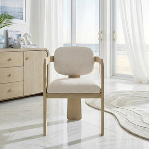 English Elm Modern Scandinavian Rubberwood Dining Arm Chairs Set of Two Beige Upholstered Seats B011P530540