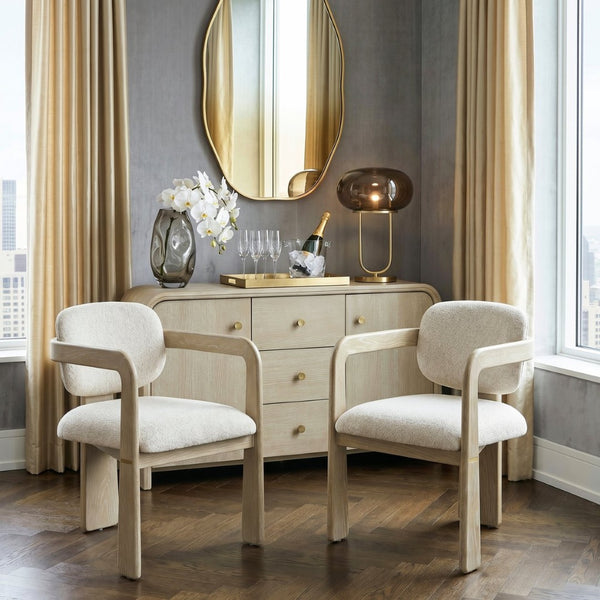 English Elm Modern Scandinavian Rubberwood Dining Arm Chairs Set of Two Beige Upholstered Seats B011P530540