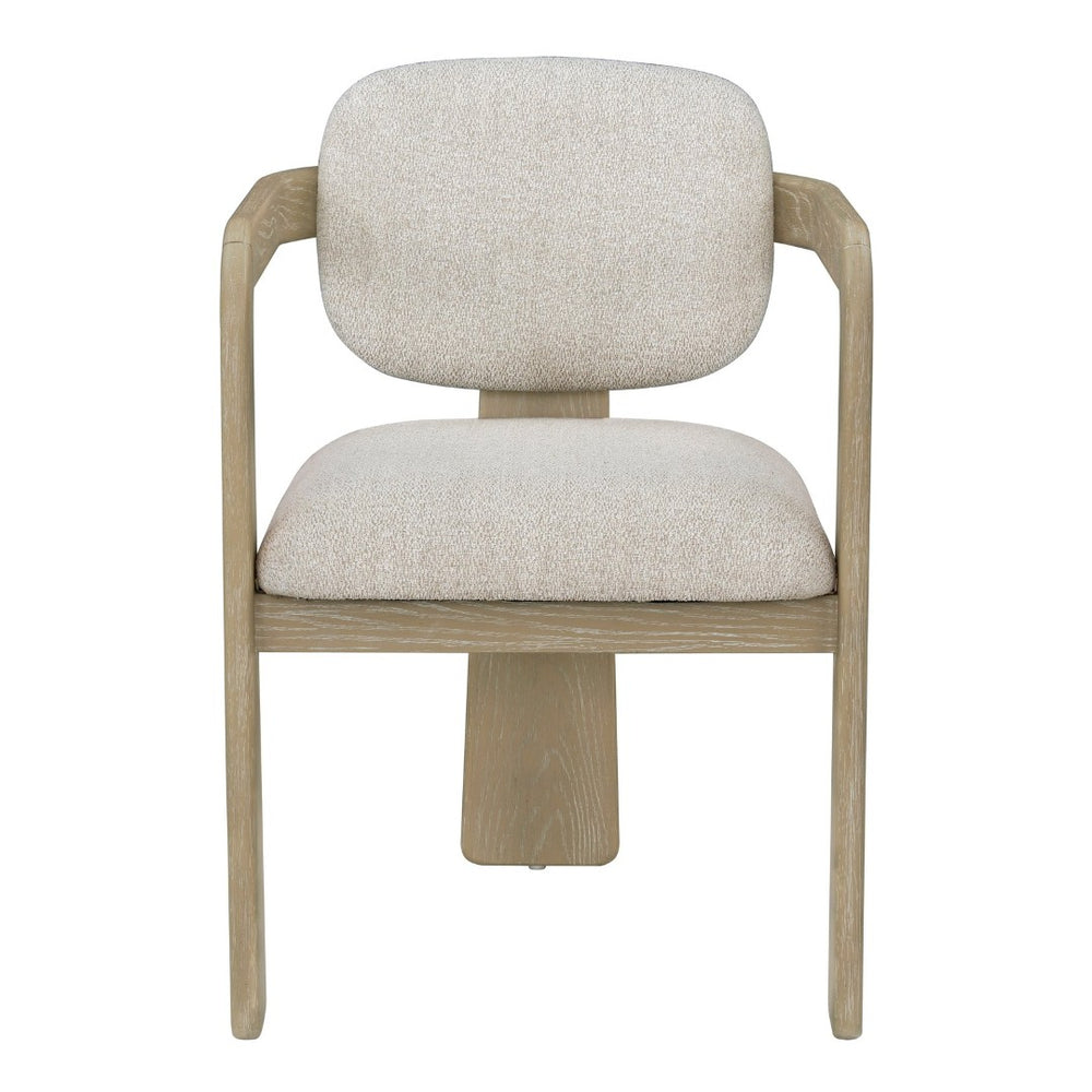 English Elm Modern Scandinavian Rubberwood Dining Arm Chairs Set of Two Beige Upholstered Seats B011P530540