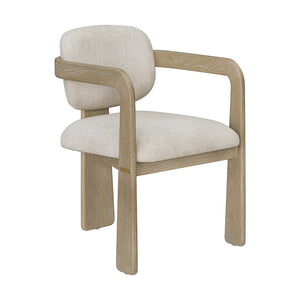 English Elm Modern Scandinavian Rubberwood Dining Arm Chairs Set of Two Beige Upholstered Seats B011P530540