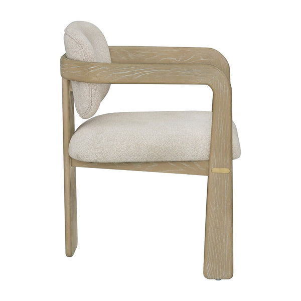 English Elm Modern Scandinavian Rubberwood Dining Arm Chairs Set of Two Beige Upholstered Seats B011P530540