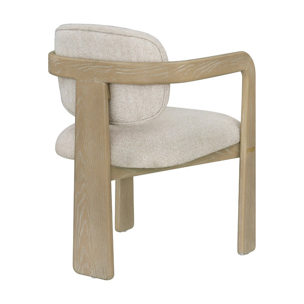 English Elm Modern Scandinavian Rubberwood Dining Arm Chairs Set of Two Beige Upholstered Seats B011P530540