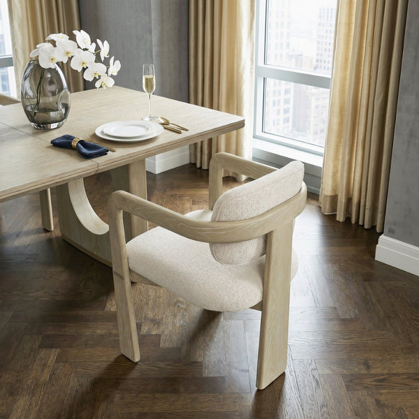 English Elm Modern Scandinavian Rubberwood Dining Arm Chairs Set of Two Beige Upholstered Seats B011P530540