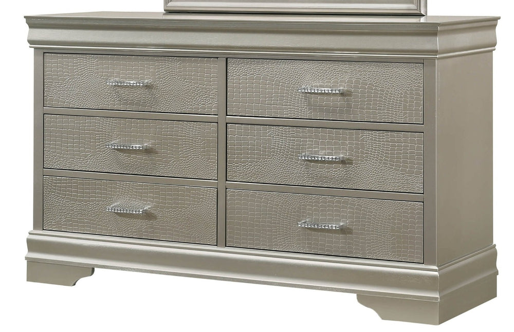 English Elm 6-drawer Dresser with Crocodile Texture Finish and Crystal Tufted Pulls for Bedroom B011P532084