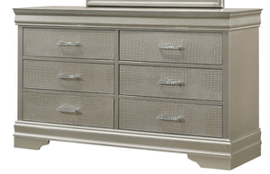 English Elm 6-drawer Dresser with Crocodile Texture Finish and Crystal Tufted Pulls for Bedroom B011P532084