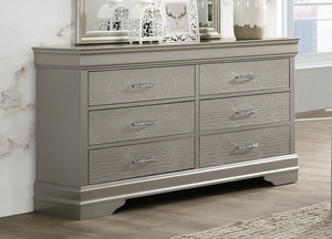 English Elm 6-drawer Dresser with Crocodile Texture Finish and Crystal Tufted Pulls for Bedroom B011P532084