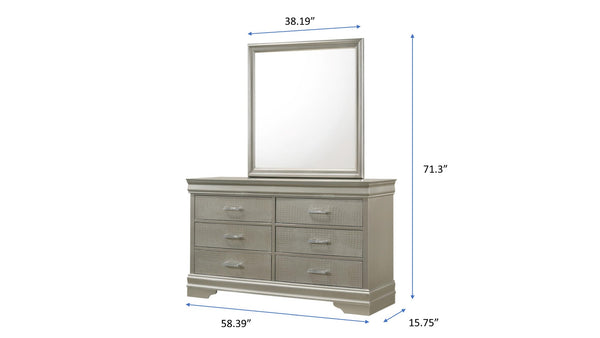 English Elm 6-drawer Dresser with Crocodile Texture Finish and Crystal Tufted Pulls for Bedroom B011P532084