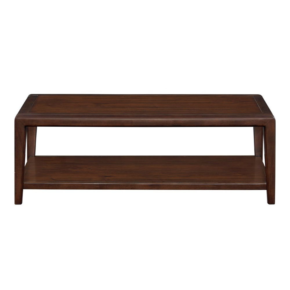 English Elm 1pc Walnut Veneer Rectangular Cocktail Table with Open Shelf Mid-century Living Room B011P532085