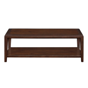 English Elm 1pc Walnut Veneer Rectangular Cocktail Table with Open Shelf Mid-century Living Room B011P532085