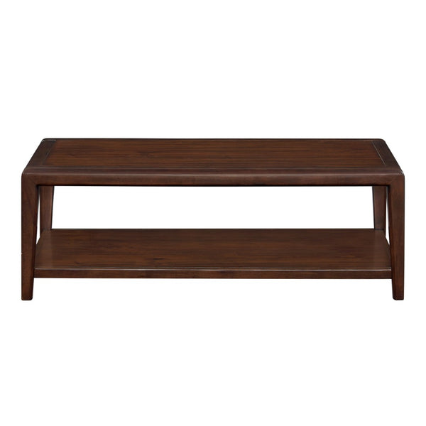 English Elm 1pc Walnut Veneer Rectangular Cocktail Table with Open Shelf Mid-century Living Room B011P532085