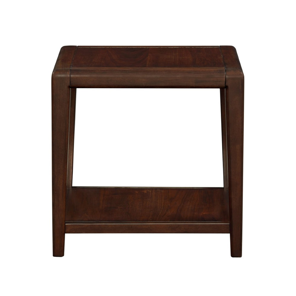 English Elm 1pc Walnut Veneer Two-tier End Table Open Shelf Wraparound Legs Living Room Side B011P532086