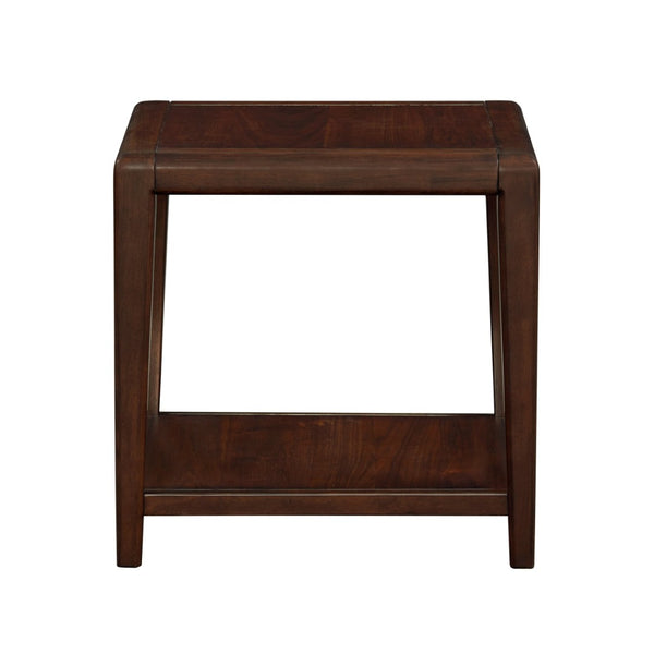 English Elm 1pc Walnut Veneer Two-tier End Table Open Shelf Wraparound Legs Living Room Side B011P532086