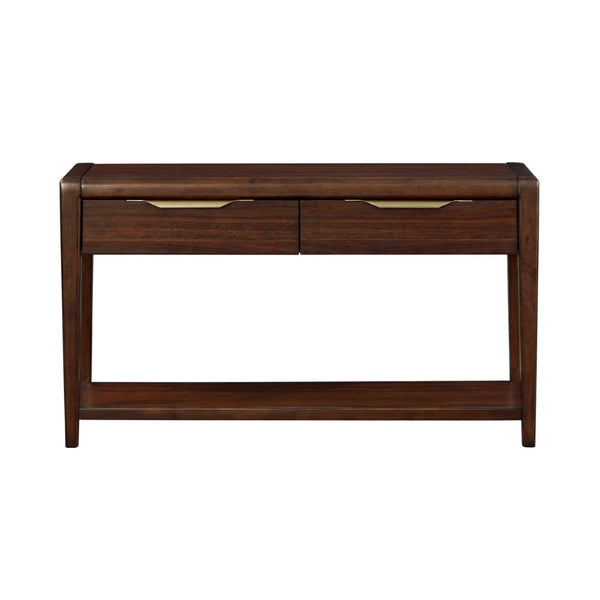 English Elm 1pc Walnut Veneer Sofa Table Brass Pulls Two Drawers Open Shelf Mid-century Entryway B011P532087