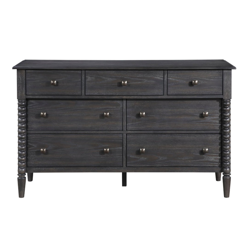 English Elm Espresso Oak 7 Drawer Double Dresser with Gunmetal Knobs for Farmhouse Bedrooms B011P532102