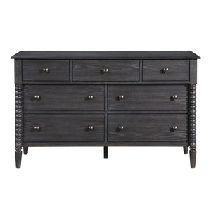 English Elm Espresso Oak 7 Drawer Double Dresser with Gunmetal Knobs for Farmhouse Bedrooms B011P532102
