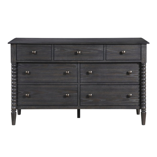 English Elm Espresso Oak 7 Drawer Double Dresser with Gunmetal Knobs for Farmhouse Bedrooms B011P532102
