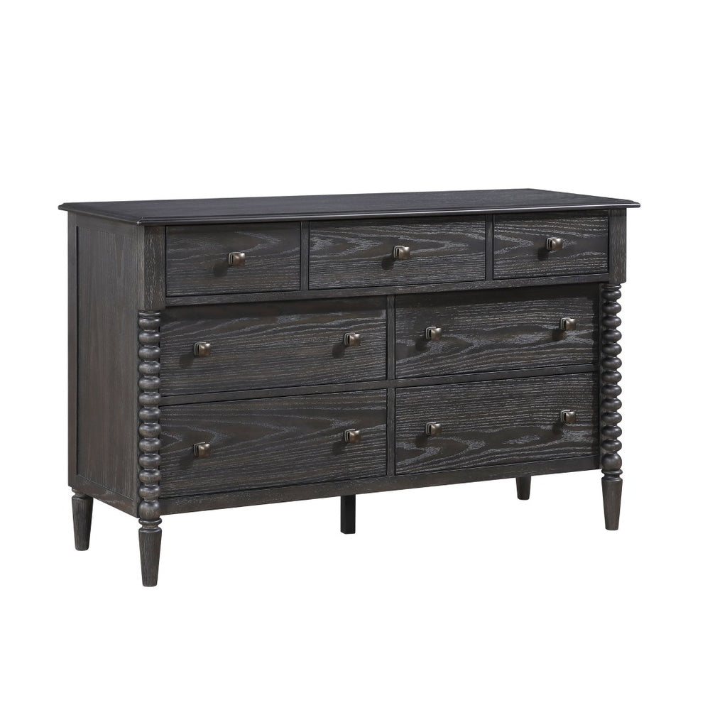 English Elm Espresso Oak 7 Drawer Double Dresser with Gunmetal Knobs for Farmhouse Bedrooms B011P532102