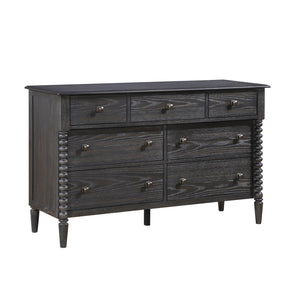 English Elm Espresso Oak 7 Drawer Double Dresser with Gunmetal Knobs for Farmhouse Bedrooms B011P532102