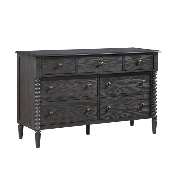 English Elm Espresso Oak 7 Drawer Double Dresser with Gunmetal Knobs for Farmhouse Bedrooms B011P532102