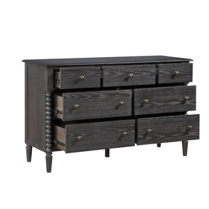 English Elm Espresso Oak 7 Drawer Double Dresser with Gunmetal Knobs for Farmhouse Bedrooms B011P532102