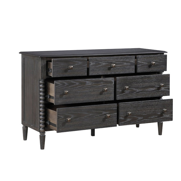 English Elm Espresso Oak 7 Drawer Double Dresser with Gunmetal Knobs for Farmhouse Bedrooms B011P532102
