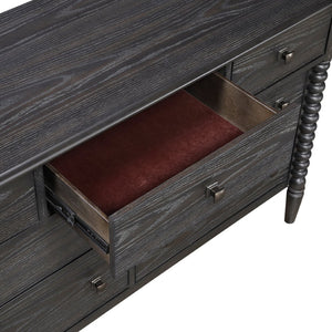English Elm Espresso Oak 7 Drawer Double Dresser with Gunmetal Knobs for Farmhouse Bedrooms B011P532102