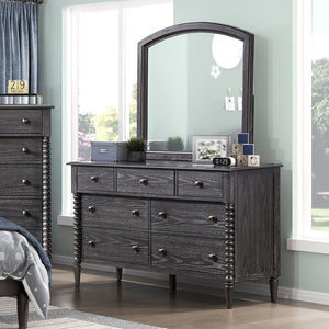 English Elm Espresso Oak 7 Drawer Double Dresser with Gunmetal Knobs for Farmhouse Bedrooms B011P532102