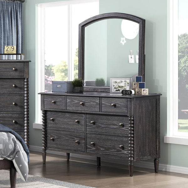 English Elm Espresso Oak 7 Drawer Double Dresser with Gunmetal Knobs for Farmhouse Bedrooms B011P532102