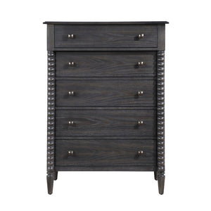 English Elm Espresso Oak Five Drawer Tall Chest with Spindle Pilasters for Classic Bedroom Storage B011P532103