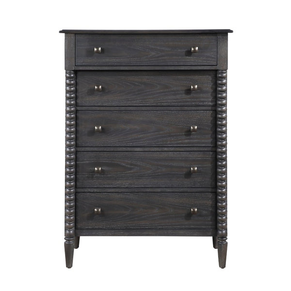 English Elm Espresso Oak Five Drawer Tall Chest with Spindle Pilasters for Classic Bedroom Storage B011P532103