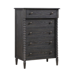 English Elm Espresso Oak Five Drawer Tall Chest with Spindle Pilasters for Classic Bedroom Storage B011P532103