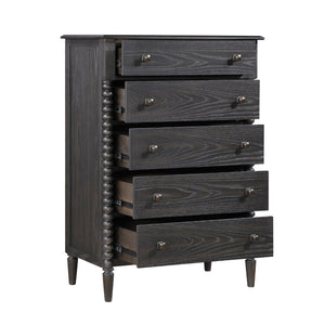 English Elm Espresso Oak Five Drawer Tall Chest with Spindle Pilasters for Classic Bedroom Storage B011P532103
