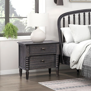 English Elm Espresso Oak Veneer Nightstand Two Dovetail Drawers Gunmetal Knobs Bedroom Storage B011P532104