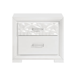 English Elm Contemporary Pearl White Lacquer Nightstand with Diamond Embossed Drawer and Chrome Pulls B011P532105
