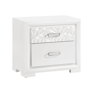 English Elm Contemporary Pearl White Lacquer Nightstand with Diamond Embossed Drawer and Chrome Pulls B011P532105