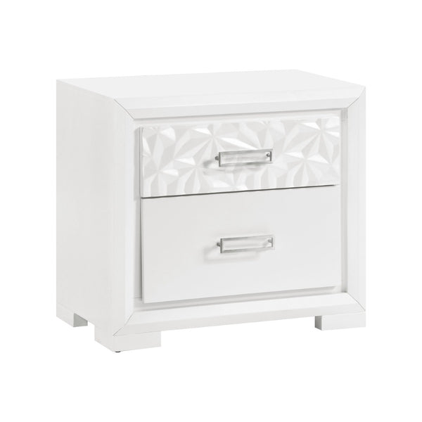 English Elm Contemporary Pearl White Lacquer Nightstand with Diamond Embossed Drawer and Chrome Pulls B011P532105