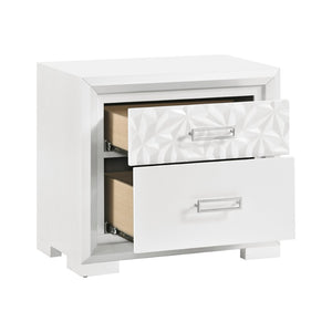 English Elm Contemporary Pearl White Lacquer Nightstand with Diamond Embossed Drawer and Chrome Pulls B011P532105