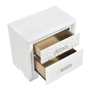 English Elm Contemporary Pearl White Lacquer Nightstand with Diamond Embossed Drawer and Chrome Pulls B011P532105